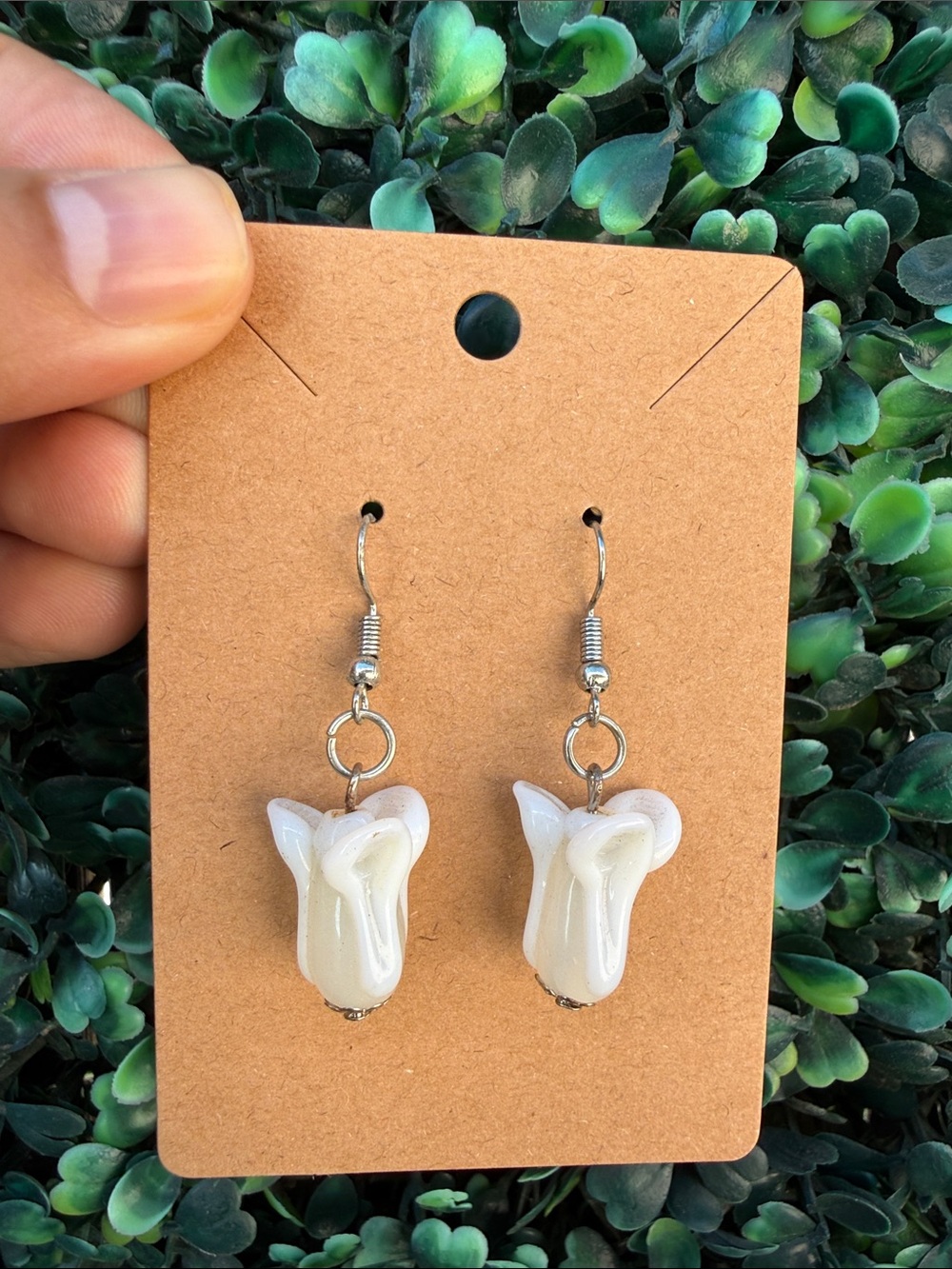 Handcrafted Cream Murano Glass Tulip Drop Earrings